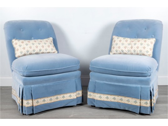 Pair Of Vintage Blue Slipper Chairs