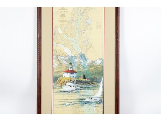 Framed Lynn Canal Nautical Chart With Lighthouse Illustration
