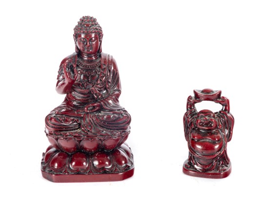 Pair Of Red Resin Buddha Figures