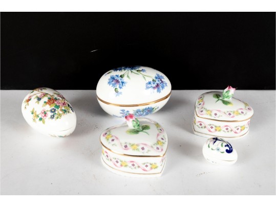 Collection Of English Porcelain Trinket Boxes And Eggs