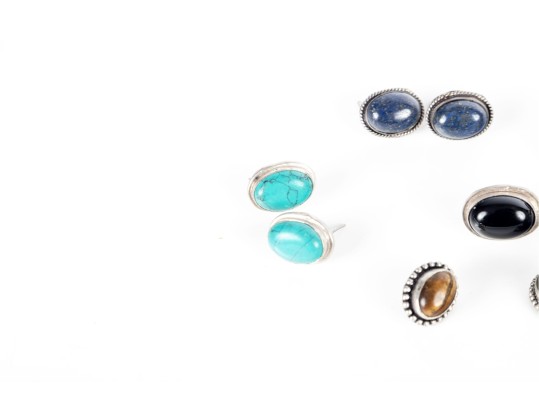 Collection Of Sterling Silver Stone Earrings (Lot Of 7 Pairs)