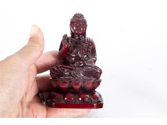Pair Of Red Resin Buddha Figures