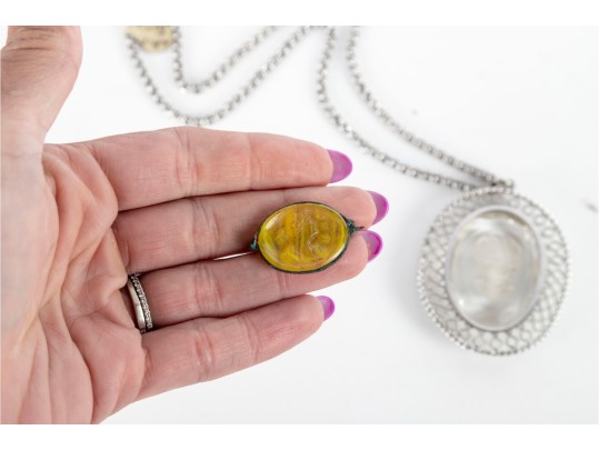 Collection Of Three Cameo-Style Glass Pendants/Brooches