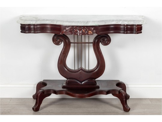 Victorian Marble-Top Lyre-Base Console Table