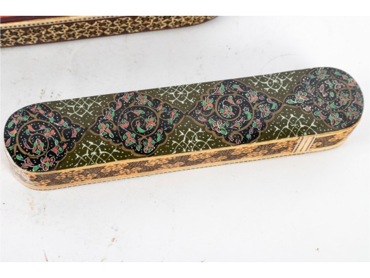 Pair Of Persian Hand-Painted Khatam Marquetry Pen Boxes