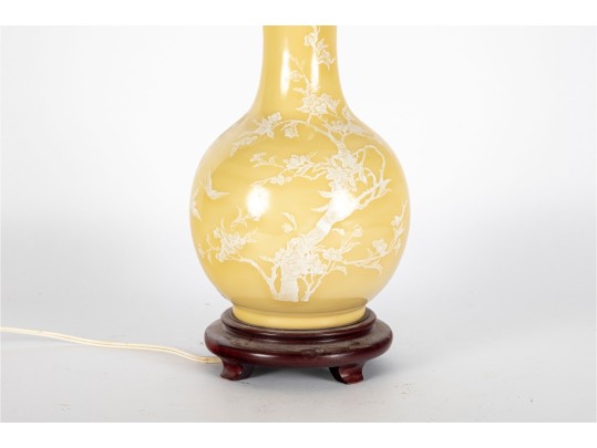 Chinese Porcelain Mabro Yellow Lamp With Prunus Blossom Design