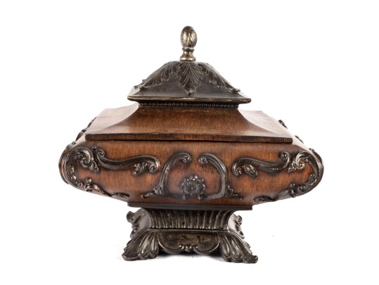 Decorative Wooden And Metal Lidded Box