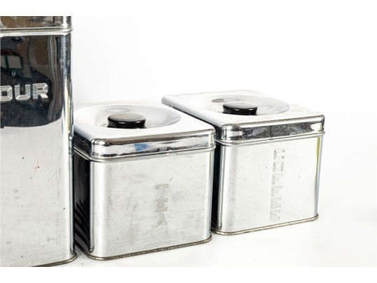 Set Of Four Lincoln Beautyware Chrome Canisters