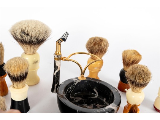 Collection Of Fur Shaving Brushes W/ Marble Shaving Set
