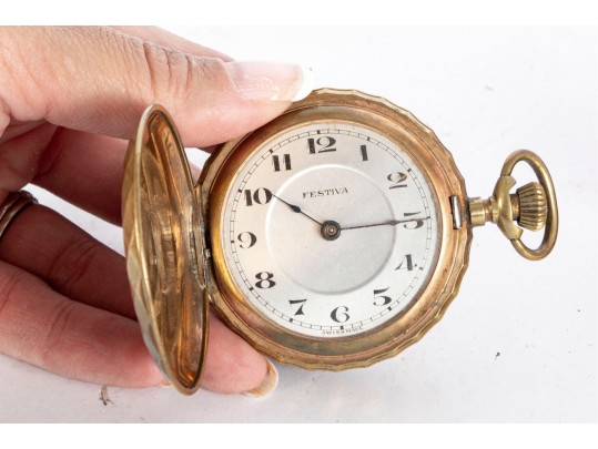 Pocket Watch Display Stand With Remontoir Perfectionné Gold-Plated Pocket Watch