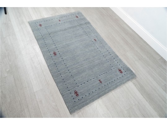 Hand-Knotted Wool Grey And Red Gabbeh Rug (4'11
