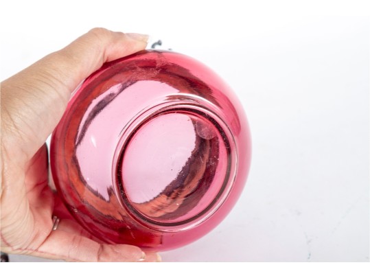 Victorian Cranberry Glass Biscuit Jar With Silverplate Lid & Handle