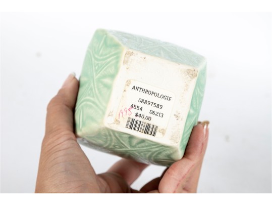 Pair Of Anthropologie Matte Green Roseberry-Winn Pottery Porcelain Vases