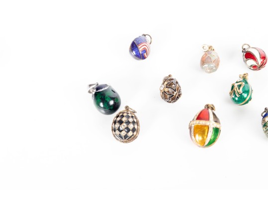 Collection Of Fabergé-Style Enamel Egg Pendants (9 Pieces)
