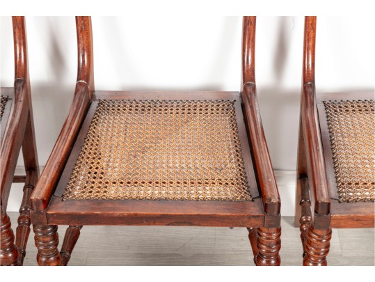 Set Of Five Antique Victorian Carved Caned Chairs