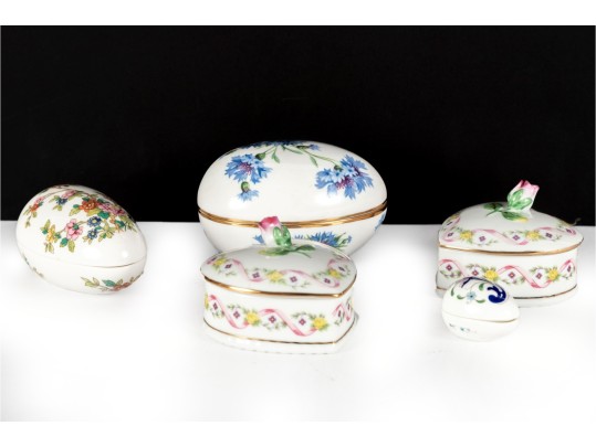 Collection Of English Porcelain Trinket Boxes And Eggs