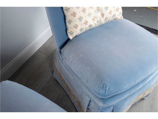 Pair Of Vintage Blue Slipper Chairs