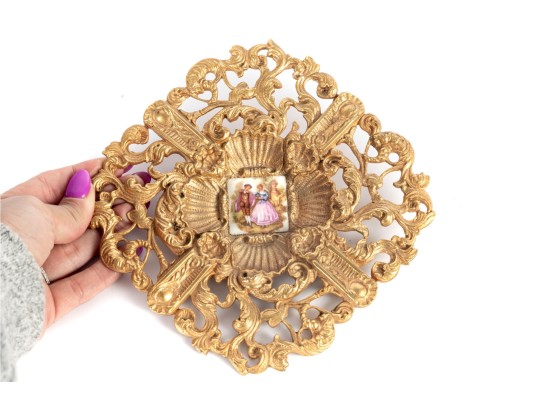 Gilt Brass Ashtray With Porcelain Insert
