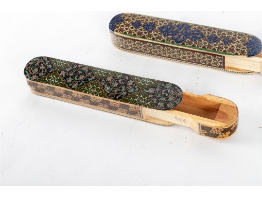 Pair Of Persian Hand-Painted Khatam Marquetry Pen Boxes