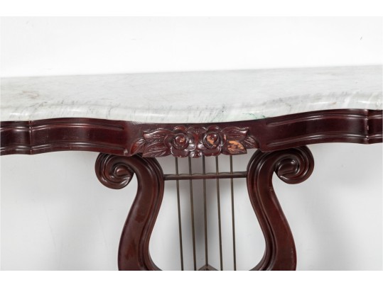 Victorian Marble-Top Lyre-Base Console Table