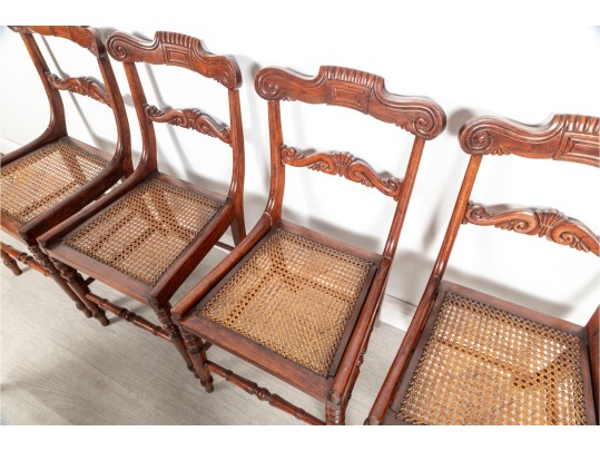 Set Of Five Antique Victorian Carved Caned Chairs