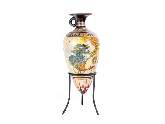 Greek-Style Hand-Painted Pottery Amphora Vase