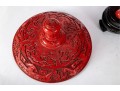 Chinese Cinnabar Lacquer Lidded Tripod Censer On Stand