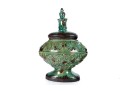 Vintage Green Glazed Majolica-Style Covered Urn