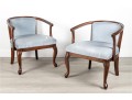 Pair Of Blue Upholstered Barrel-Back Accent Chairs