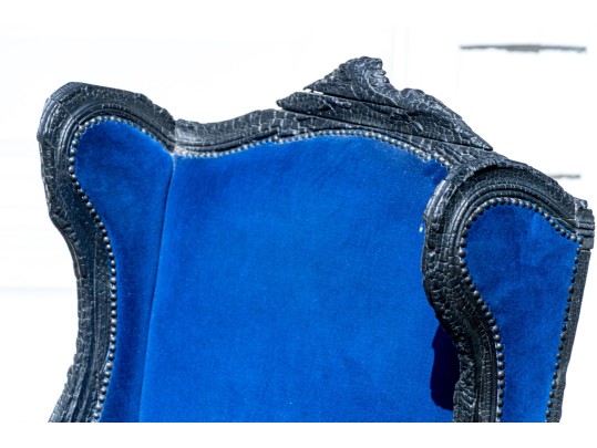 Pair Of Maarten Bass For Gramercy Park Hotel Custom Blue Velvet Upholstered Wingback Chairs