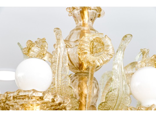 Quality Vintage Murano Or Murano Style Six Light Hand-blown Glass Six Lite Chandelier