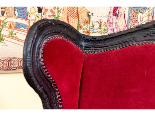 Pair Of Maarten Baas For Gramercy Park Hotel Velvet Upholstered Wingback Chairs With Single Ottoman