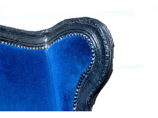 Pair Of Maarten Bass For Gramercy Park Hotel Custom Blue Velvet Upholstered Wingback Chairs