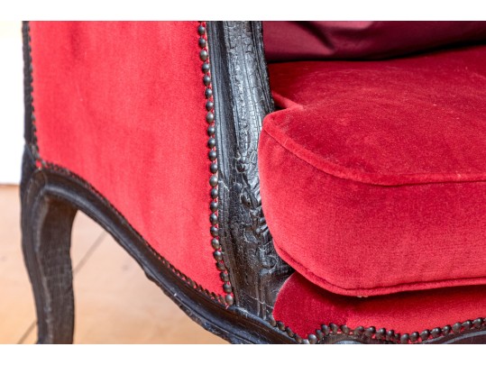 Pair Of Maarten Baas For Gramercy Park Hotel Velvet Upholstered Wingback Chairs With Single Ottoman