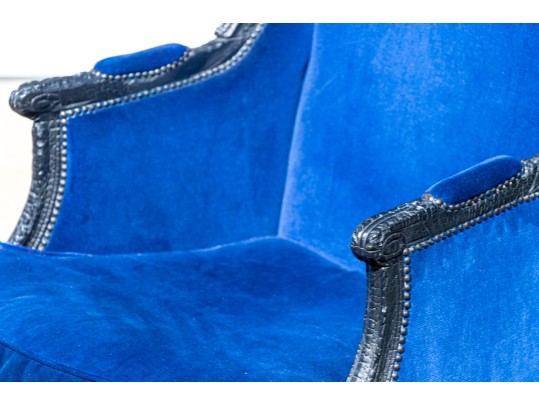 Pair Of Maarten Bass For Gramercy Park Hotel Custom Blue Velvet Upholstered Wingback Chairs