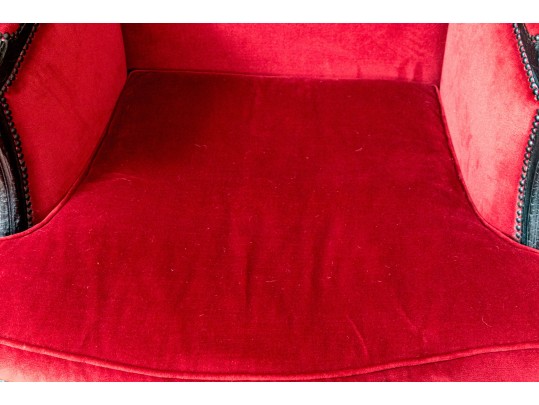 Pair Of Maarten Baas For Gramercy Park Hotel Velvet Upholstered Wingback Chairs With Single Ottoman