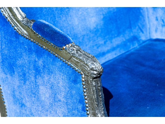 Pair Of Maarten Bass For Gramercy Park Hotel Custom Blue Velvet Upholstered Wingback Chairs