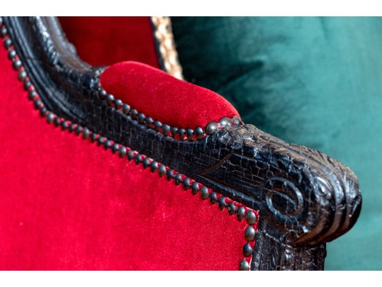 Pair Of Maarten Baas For Gramercy Park Hotel Velvet Upholstered Wingback Chairs With Single Ottoman