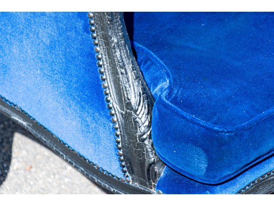 Pair Of Maarten Bass For Gramercy Park Hotel Custom Blue Velvet Upholstered Wingback Chairs