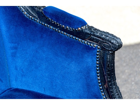 Pair Of Maarten Bass For Gramercy Park Hotel Custom Blue Velvet Upholstered Wingback Chairs