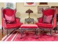 Pair Of Maarten Baas For Gramercy Park Hotel Velvet Upholstered Wingback Chairs With Single Ottoman
