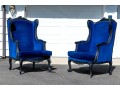 Pair Of Maarten Bass For Gramercy Park Hotel Custom Blue Velvet Upholstered Wingback Chairs