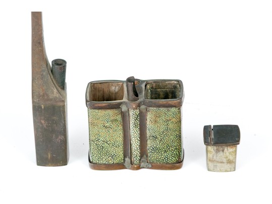 Antique Brass And Shagreen Opium Pipe