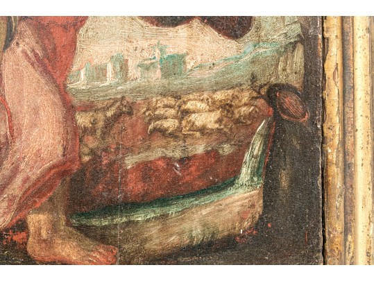 Antique Oil On Panel, Christ The Good Shepherd, Probably 18th Century