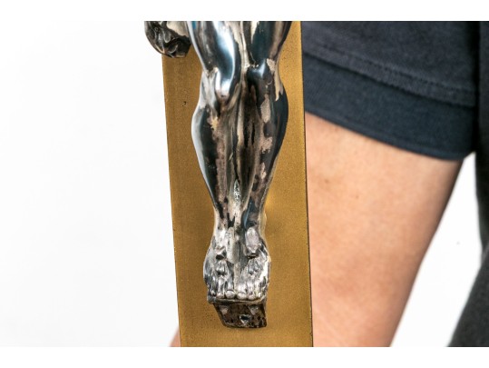 Large And Well Cast Brass And Silvered Altar Crucifix