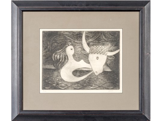 Zavel Silber (Latvian-American, 1910-1978) Signed Ltd Ed Etching, Surrealist Bull And Woman