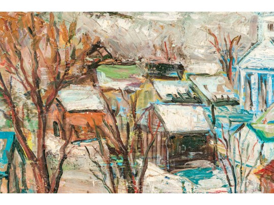 Carl Salan Oil On Board, Winter Townscape