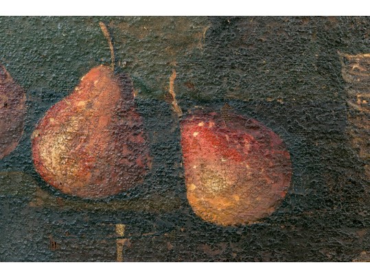 Antique Oil On Canvas, Still Life With Fruit And Basket