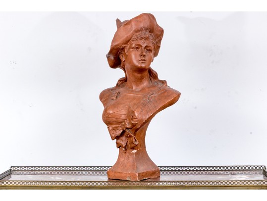 Signed Ceramic Bust Of A Woman Wearing Hat