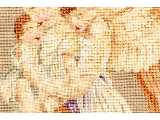 Framed Needlepoint Genre Scene